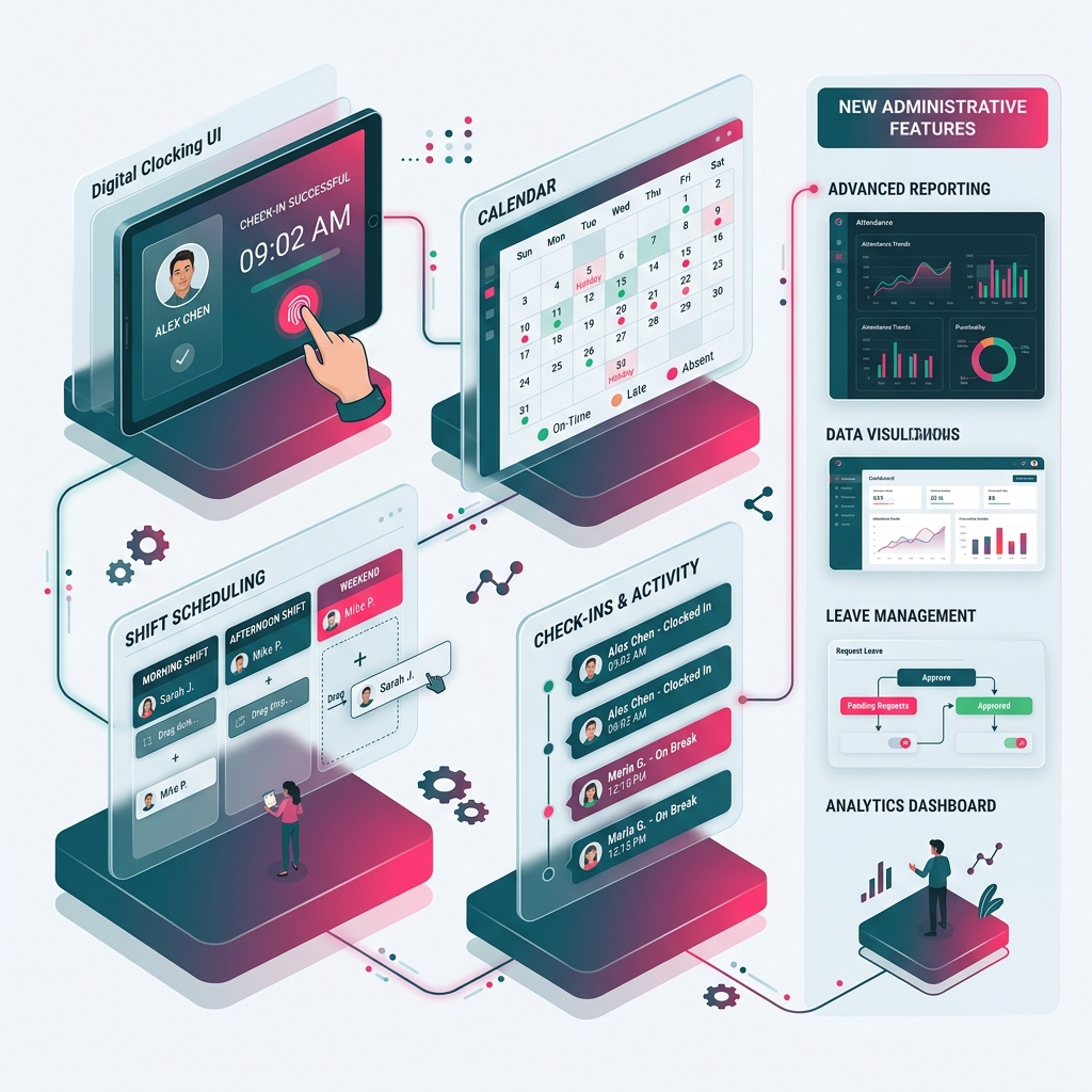 ElintOm Employee Attendance & Operations Features Illustration