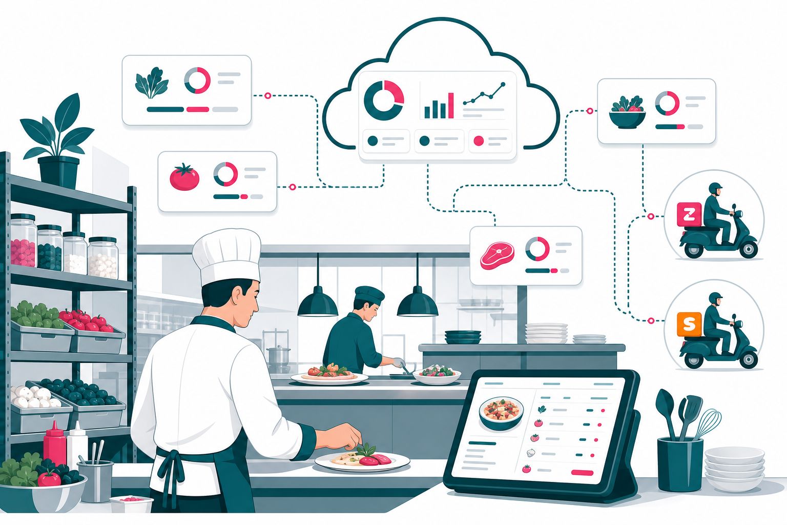 Restaurant kitchen inventory, recipe costing and order management dashboard