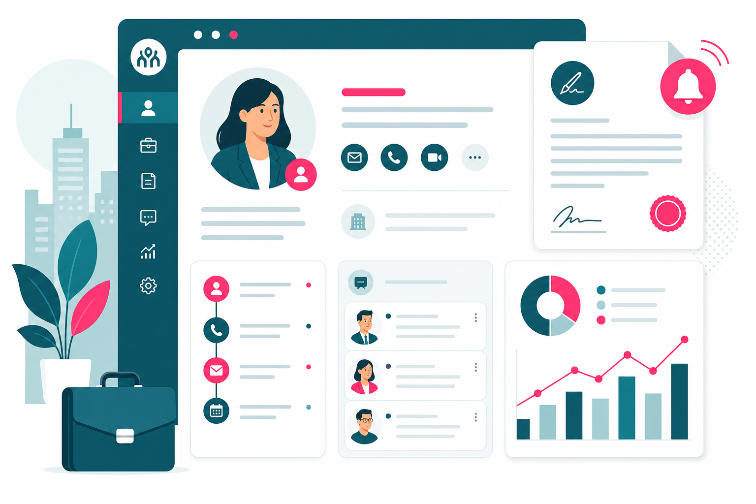 Client profiles, contract history and session timeline for service businesses