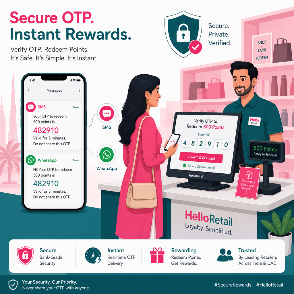 OTP based secure loyalty points redemption via SMS and WhatsApp