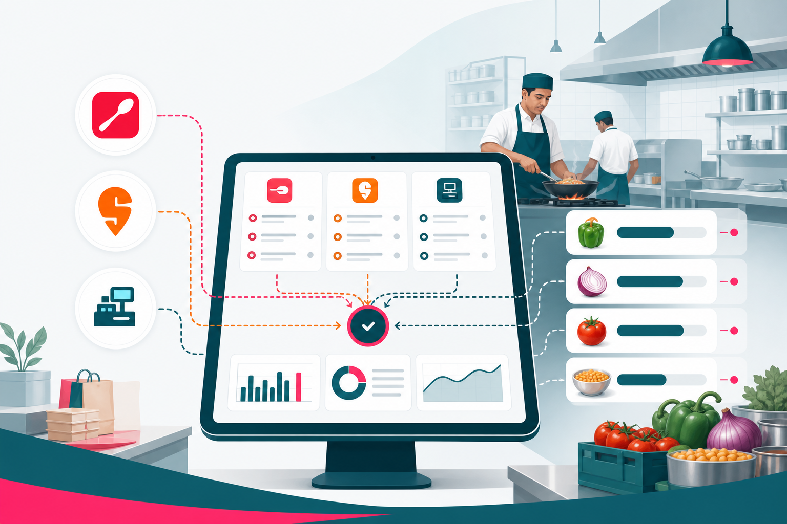 Zomato Swiggy and POS inventory integration dashboard for Indian restaurant kitchen management